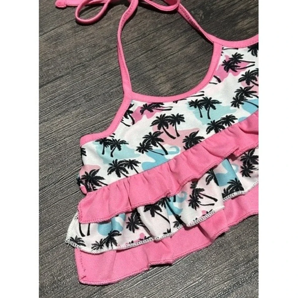 Pink Palm Tree Ruffle Pet Bathing Suit Dog Bikini Swimsuit Medium